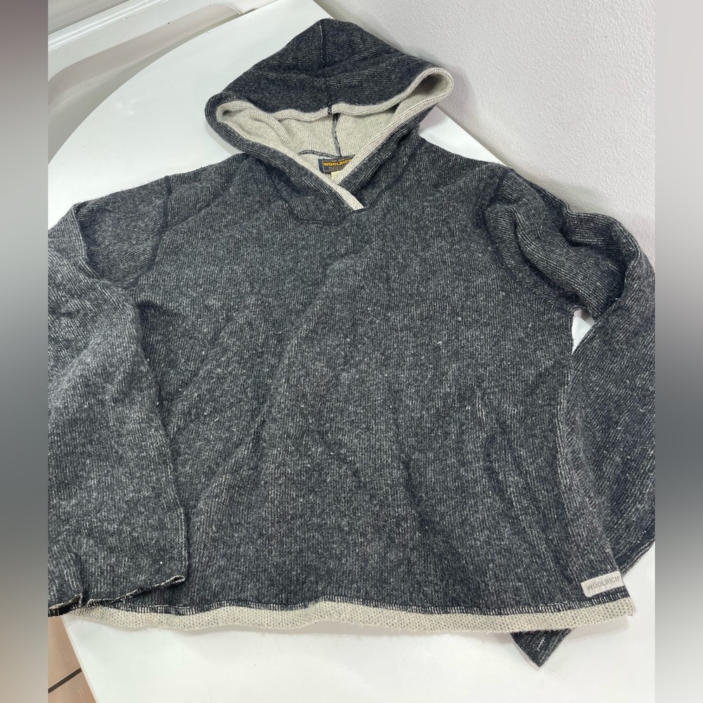 Woolrich Lambswool Women's L Black Hooded Pullover Sweater Boxy Boho